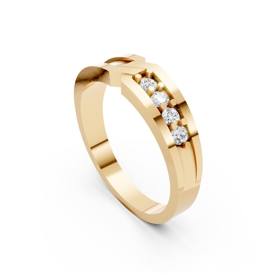 Yellow Gold Three Diamond Men's Band Ring