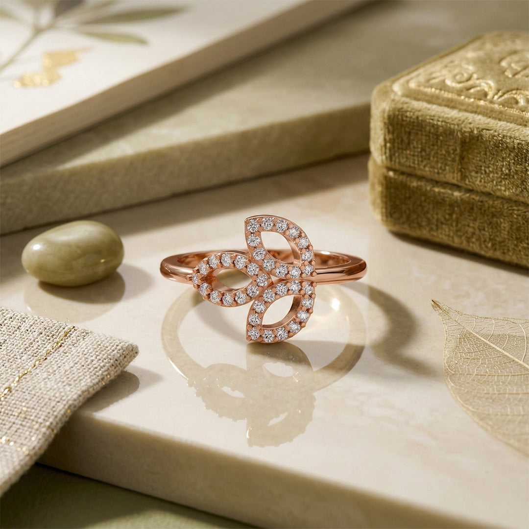 Rose Gold Open Petal Diamond Floral Ring