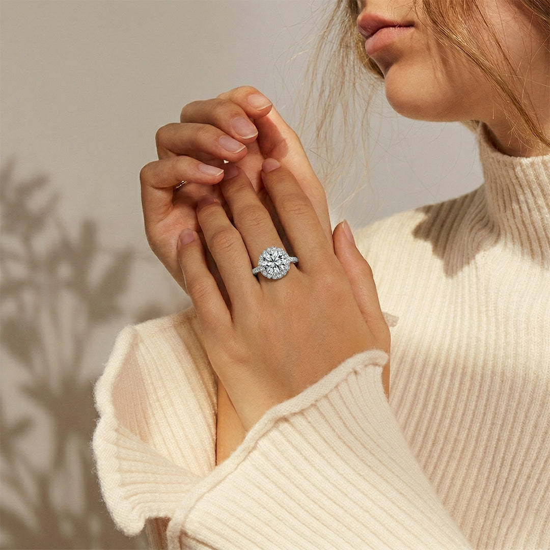 925 Silver Diamond Floral Halo Ring