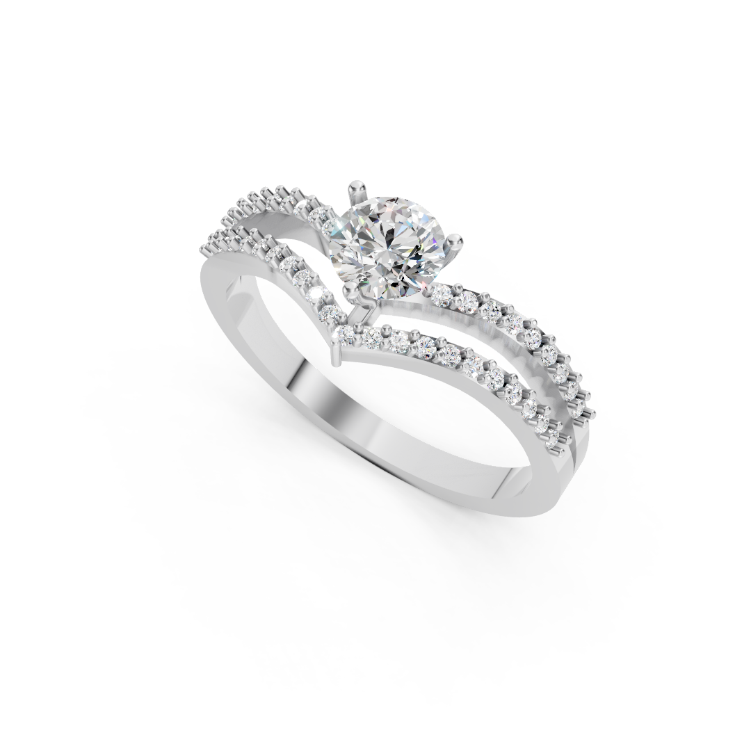 925 Silver Round Diamond Split Shank Ring