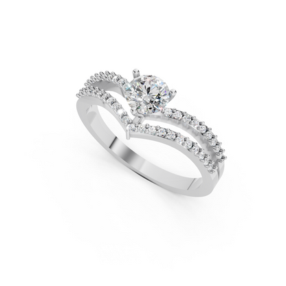925 Silver Round Diamond Split Shank Ring