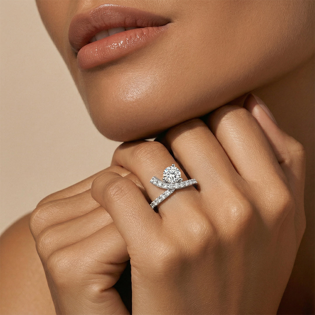 925 Silver Diamond Bypass Solitaire Ring