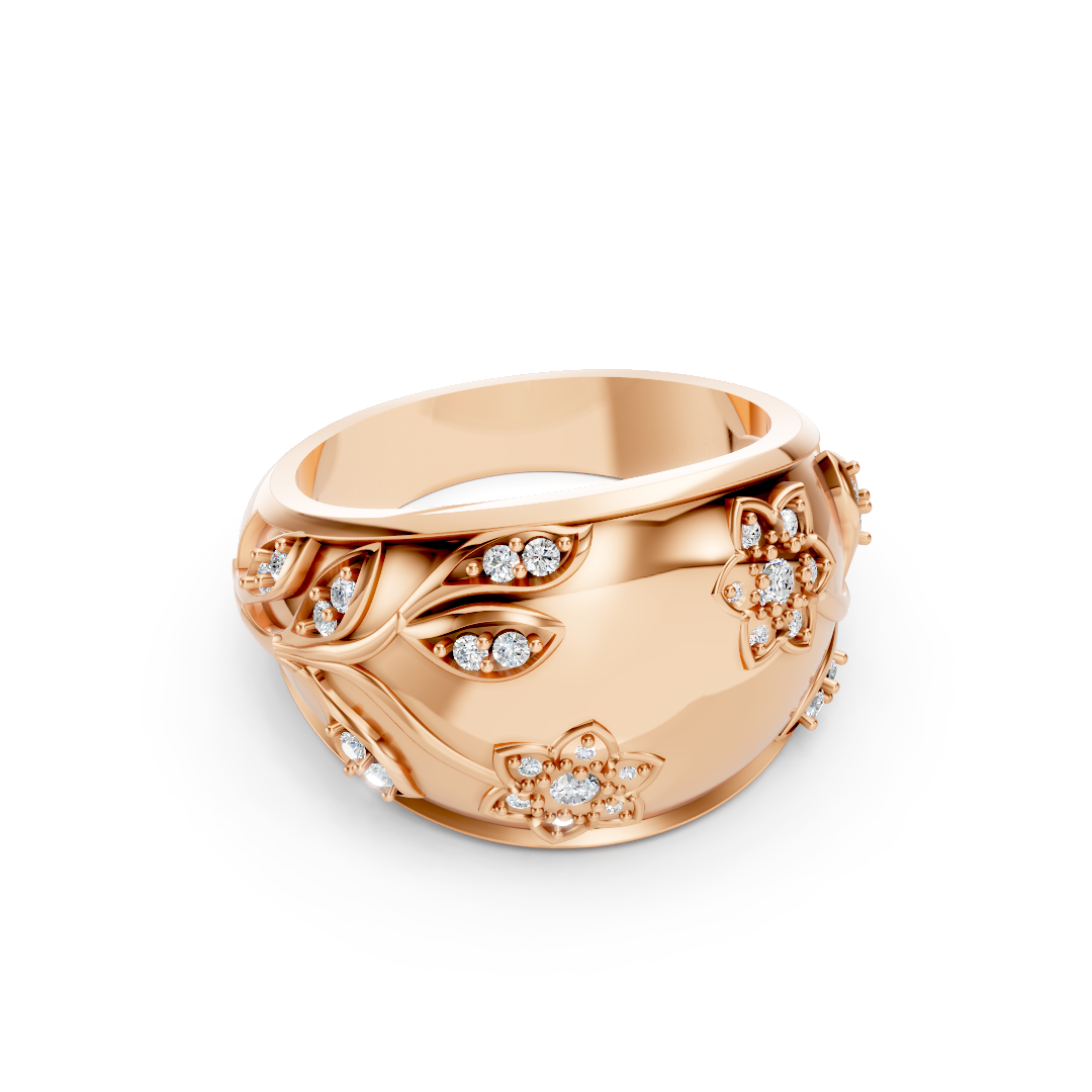 Rose Gold Floral Vine Diamond Dome Ring