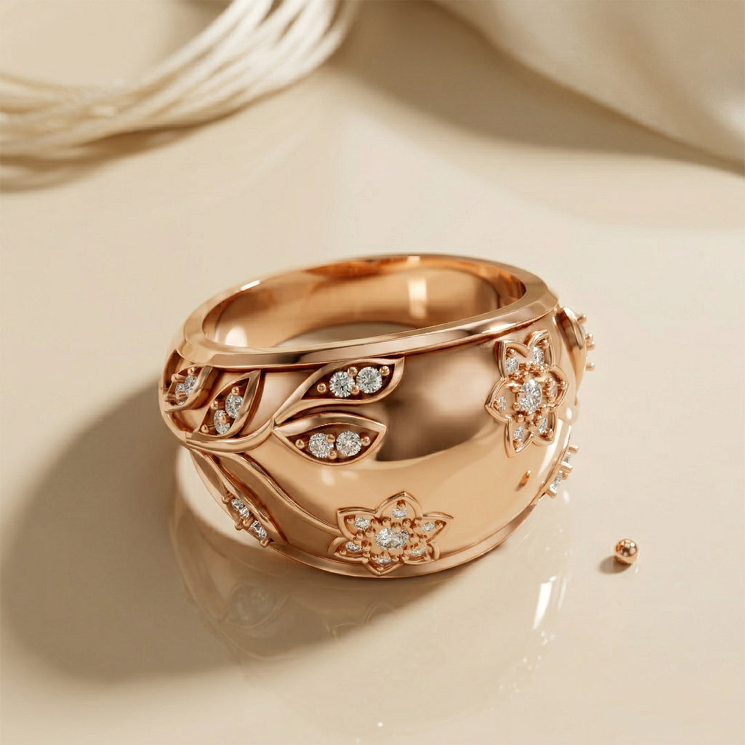 Rose Gold Floral Vine Diamond Dome Ring
