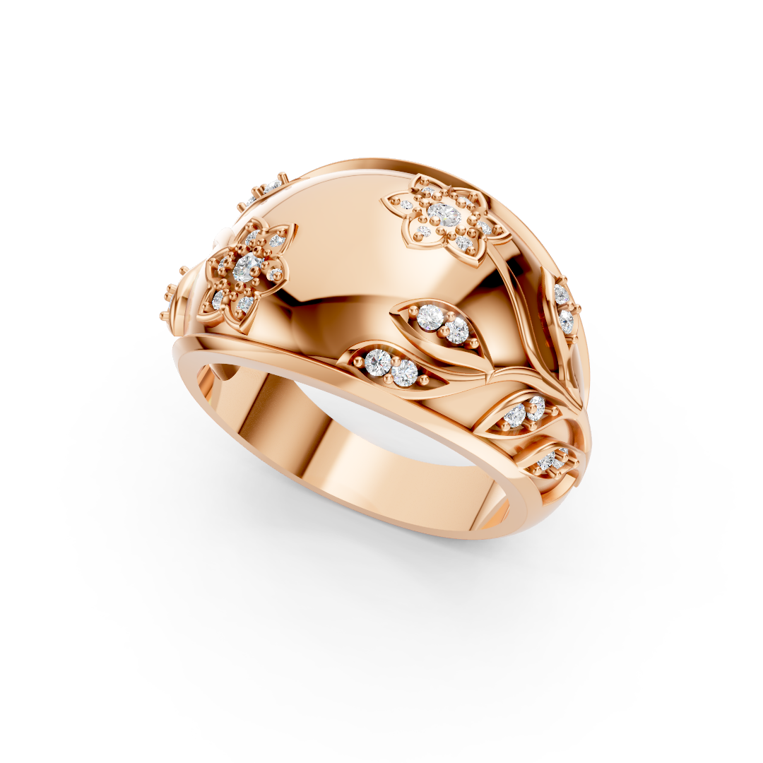 Rose Gold Floral Vine Diamond Dome Ring