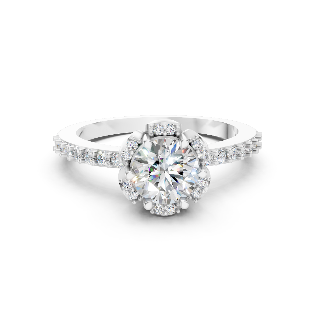 925 Silver Halo Round Diamond Scalloped Ring