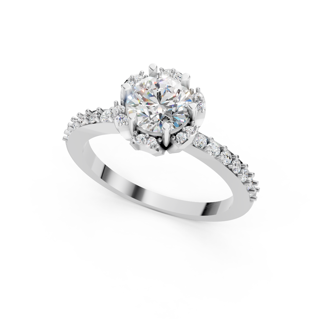 925 Silver Halo Round Diamond Scalloped Ring