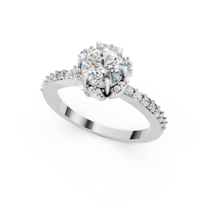 925 Silver Halo Round Diamond Scalloped Ring