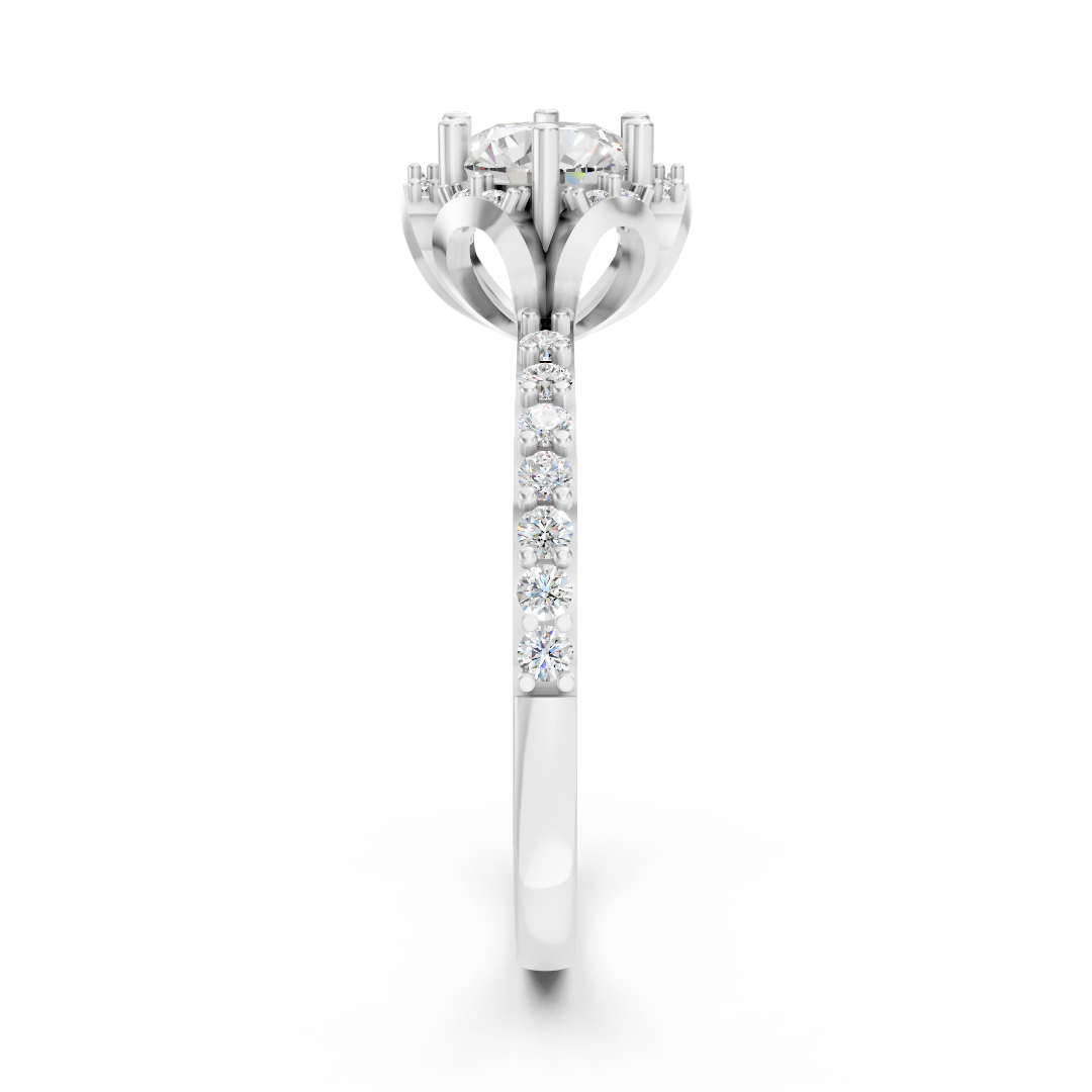 925 Silver Halo Round Diamond Scalloped Ring
