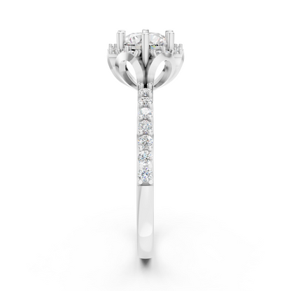 925 Silver Halo Round Diamond Scalloped Ring