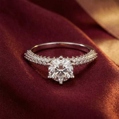 925 Silver Six-Prong Solitaire Diamond Ring