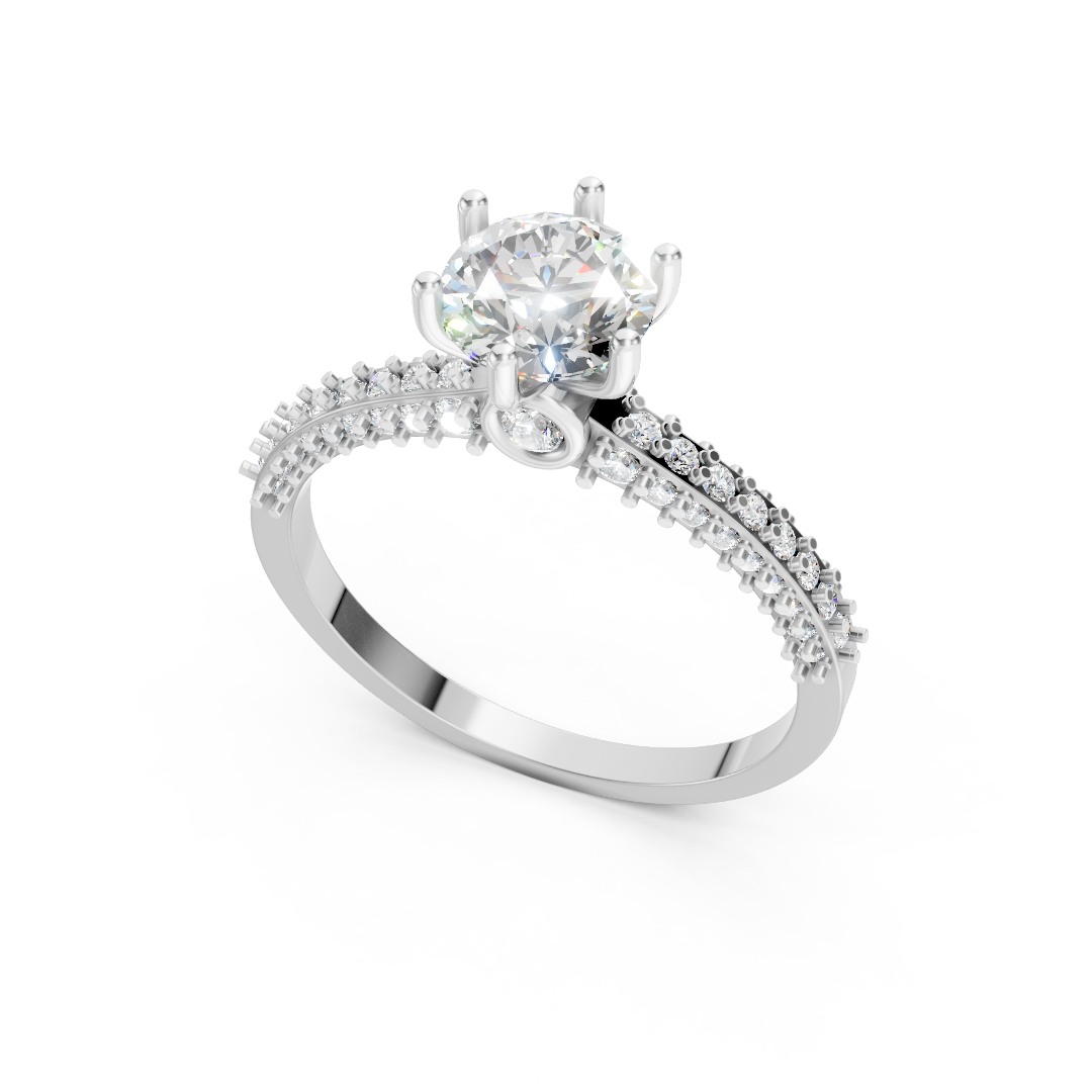 925 Silver Six-Prong Solitaire Diamond Ring