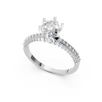 925 Silver Six-Prong Solitaire Diamond Ring