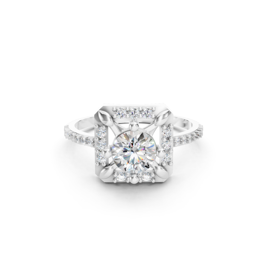 925 Silver Square Halo Diamond Statement Ring