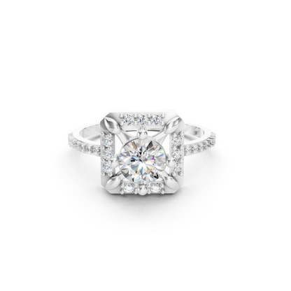 925 Silver Square Halo Diamond Statement Ring
