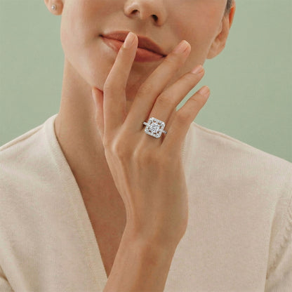 925 Silver Square Halo Diamond Statement Ring