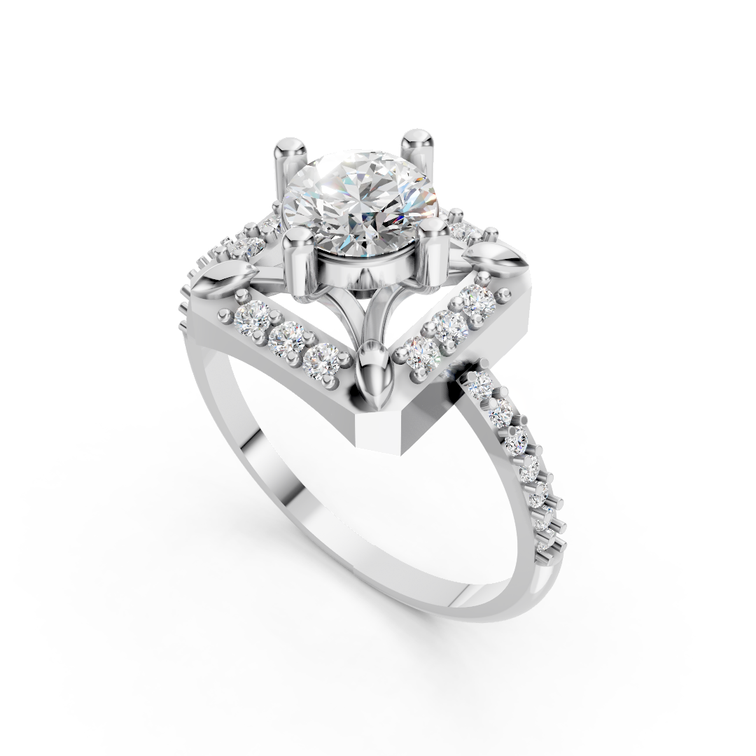 925 Silver Square Halo Diamond Statement Ring