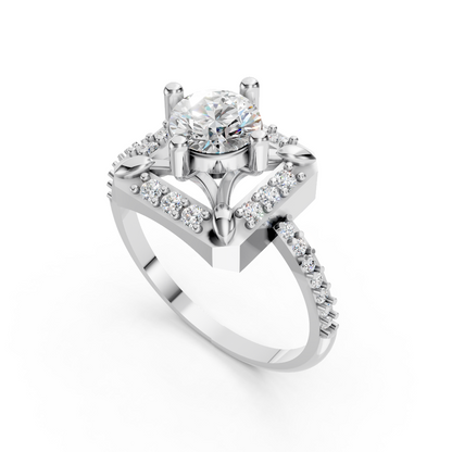 925 Silver Square Halo Diamond Statement Ring